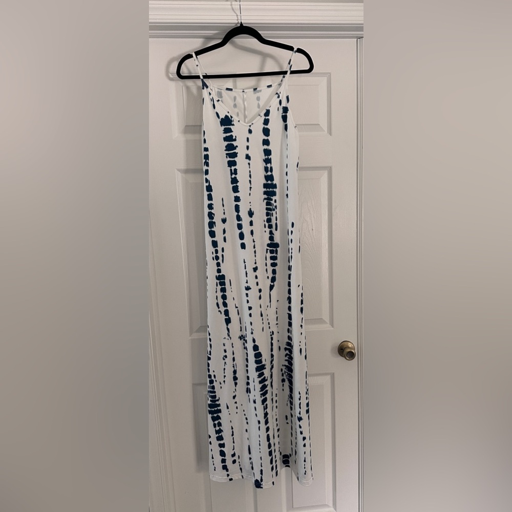 Navy and White Patterned Maxi Dress